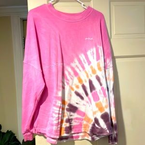 Pink by Victoria’s Secret varsity crewneck embroidered tie dye